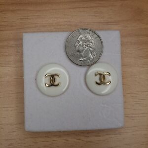 Upcycled Gold and White Button Earrings